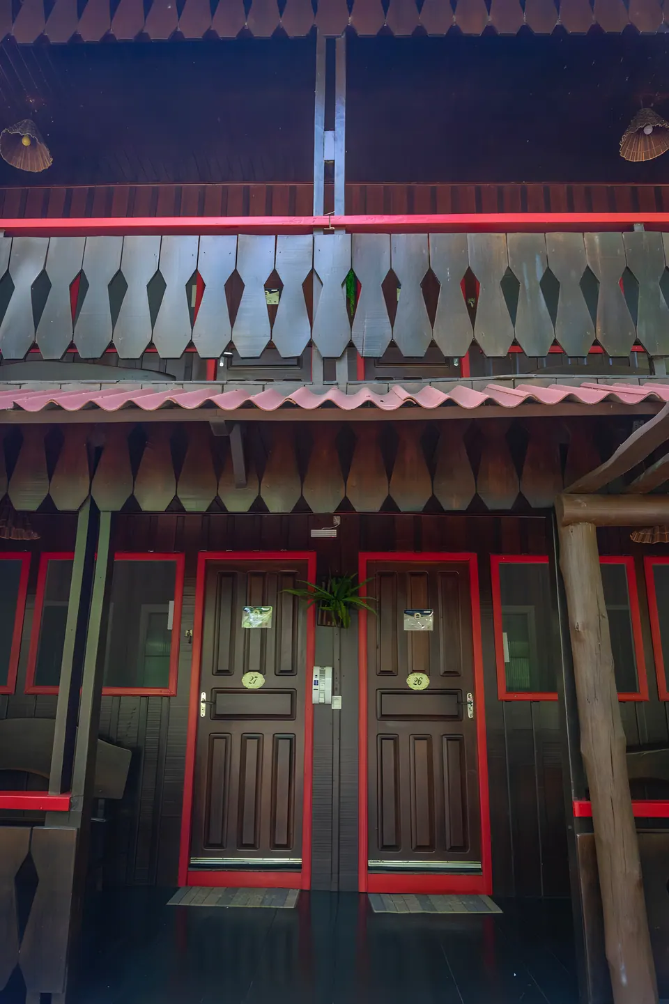 Guest rooms at the riverside lodge