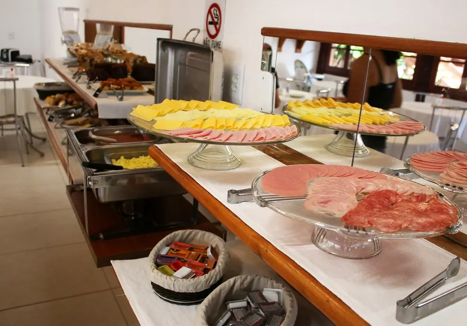 Cheese and cold cuts at the breakfast buffet