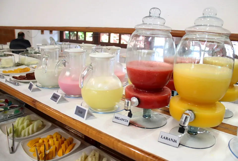 Fresh juices and fruit at the breakfast buffet
