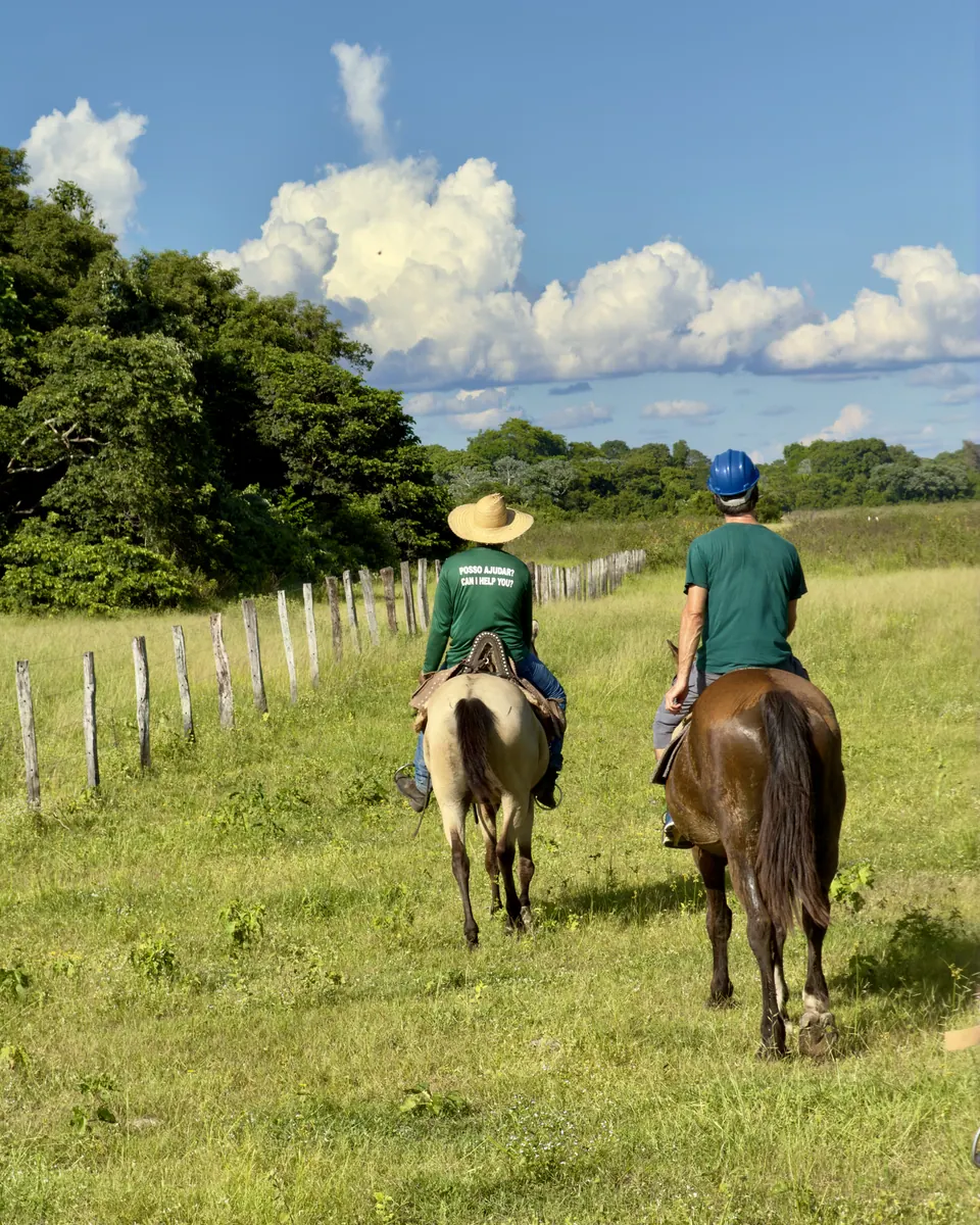 Horseback riding along the farm fields